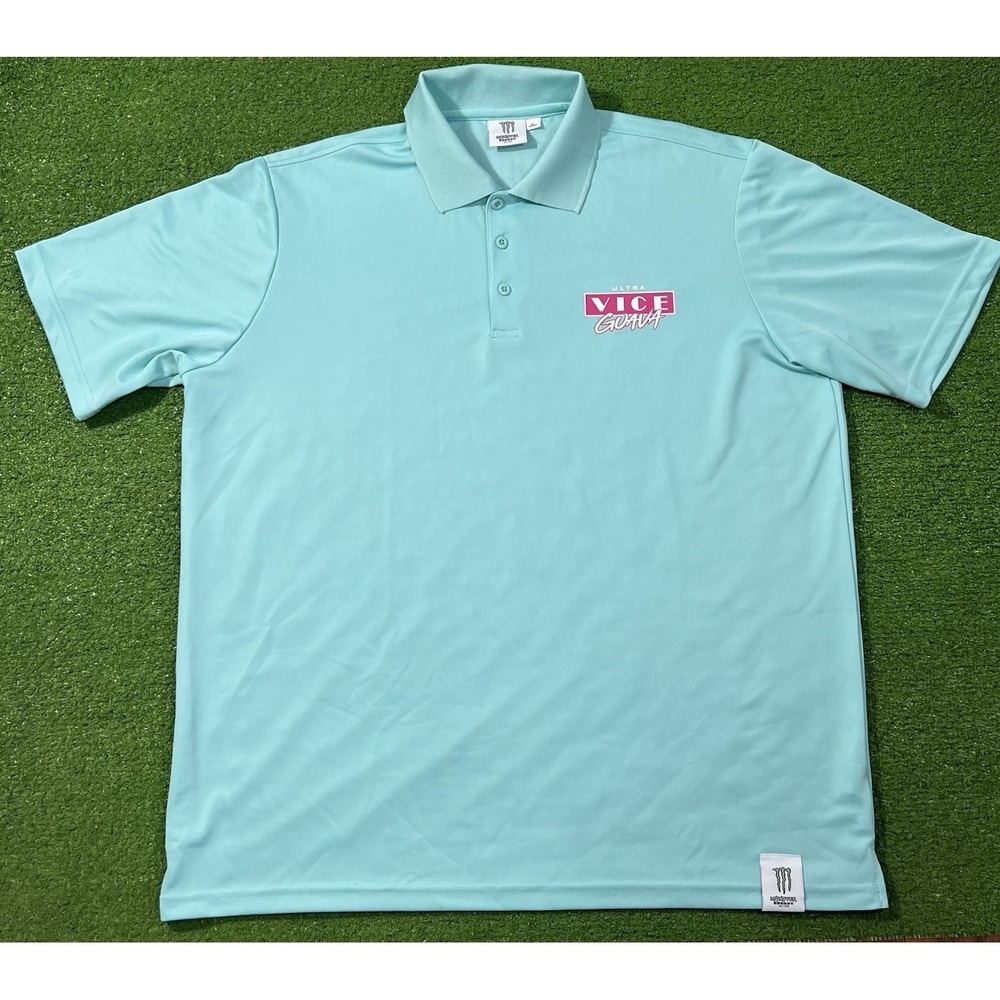 Monster Energy Drink Golf Polo XL Miami Vice Colorway‎ Teal Pink Vice Guava